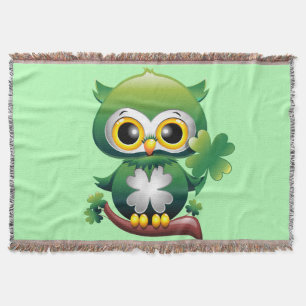 Baby Owl Cute St Patrick Cartoon Throw Blanket
