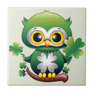 Baby Owl Cute St Patrick Cartoon Tile