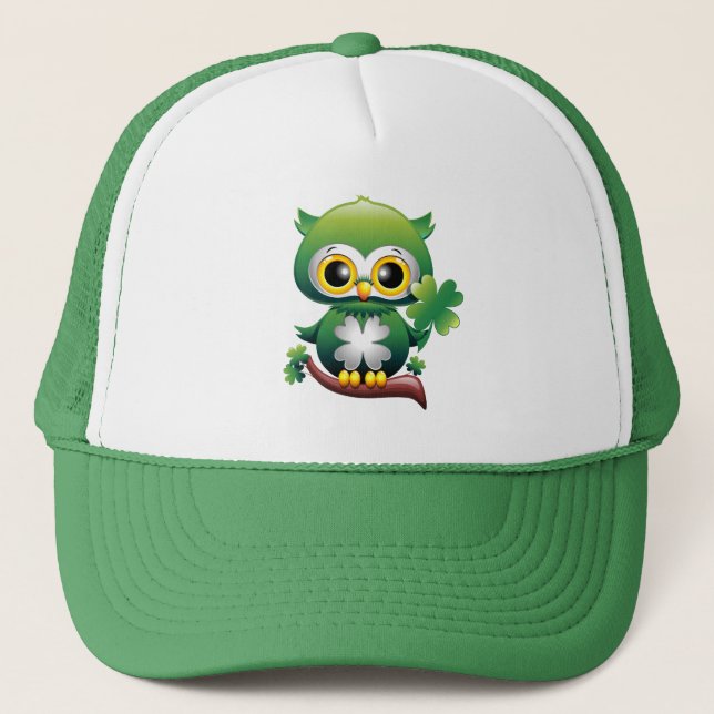 Baby Owl Cute St Patrick Cartoon Trucker Hat (Front)