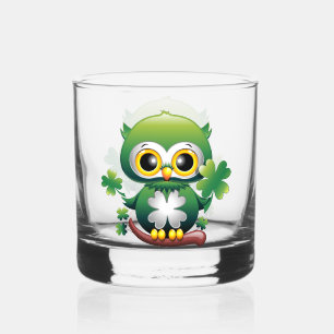 Baby Owl Cute St Patrick Cartoon Whiskey Glass