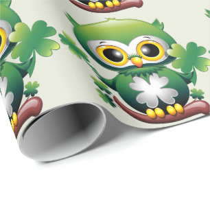 Baby Owl Cute St Patrick Cartoon Wrapping Paper