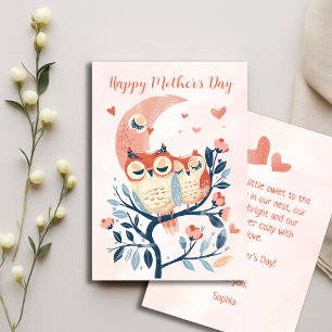 Baby Owl Et Maman Aiment Carte De Fête Des Mères