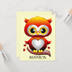 Baby Owl Love Heart Cartoon  Invitation