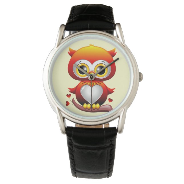 Baby Owl Love Heart Cartoon  Watch (Front)