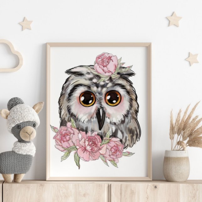 Baby Owl Rose Animal Poster | Wall Print (Creator Uploaded)