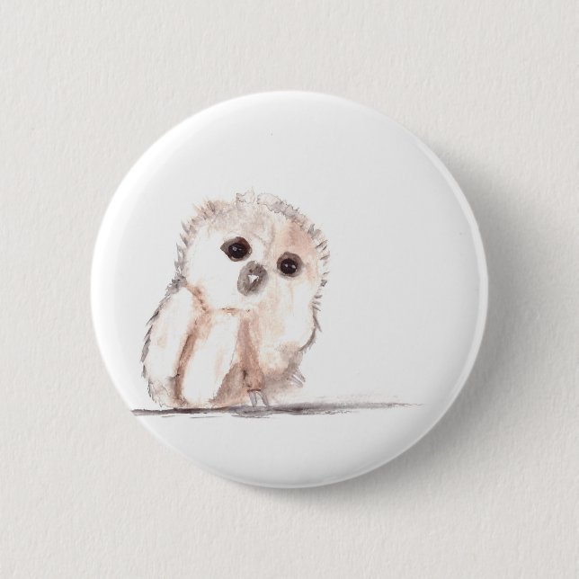 Baby owl small bird 2 inch round button (Front)