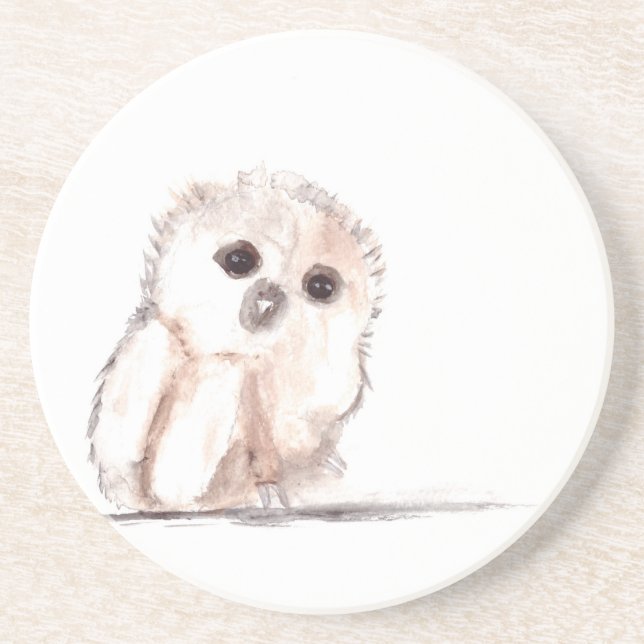 Baby owl small bird coaster (Front)