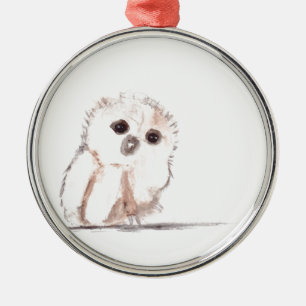 Baby owl small bird metal ornament