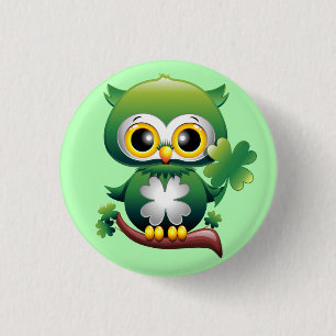 Baby Owl St Patrick Paddy Cartoon 1 Inch Round Button
