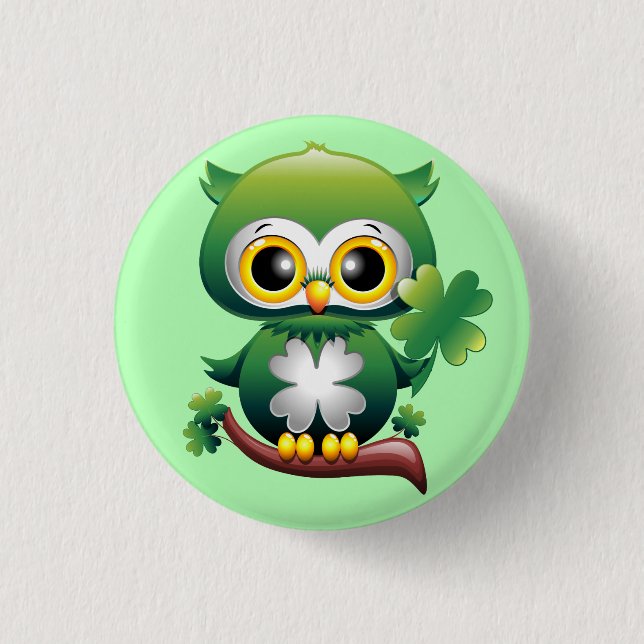 Baby Owl St Patrick Paddy Cartoon  1 Inch Round Button (Front)