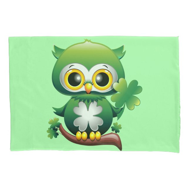Baby Owl St Patrick Paddy Cartoon  Pillowcase (Front)