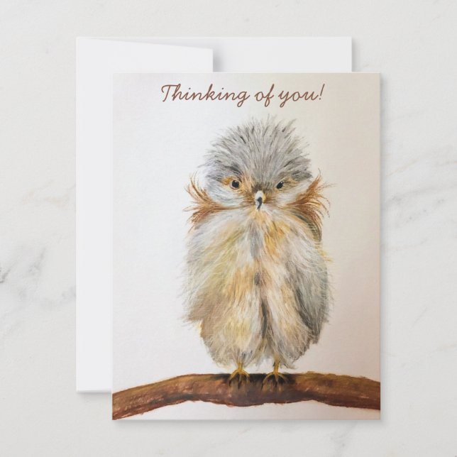 Baby Owl "Thinking of you!"Note Card back is blank (Front)