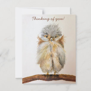 Baby Owl "Thinking of you!"Note Card back is blank