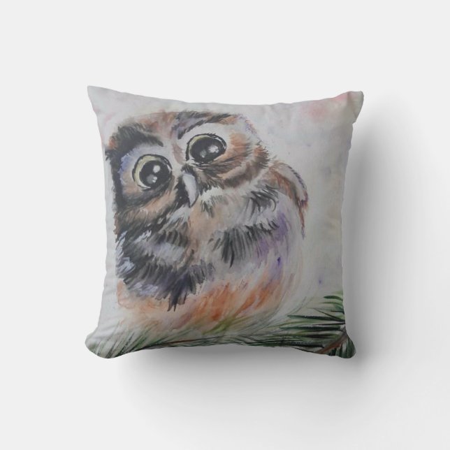 Baby Owl Throw Pillow (Front)