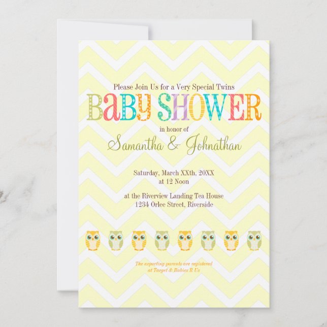 Baby Owl Twins - Gender Reveal / Unknown Invitation (Front)