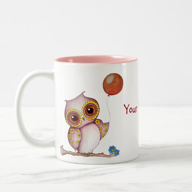 Baby Owl with Balloon Customizable Mug (Left)
