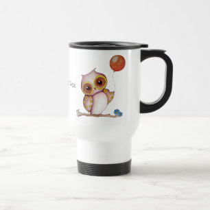 Baby Owl with Balloon Customizable Travel Mug