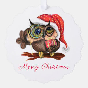 Baby Owl with Gifts Christmas Ornament Card