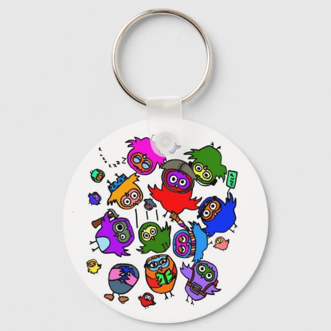 Baby Owls Learning to Fly Keychain (Front)