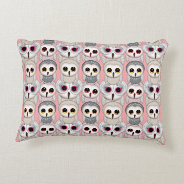 Baby Owls On Pale Pink Background Pattern Accent Pillow (Back)