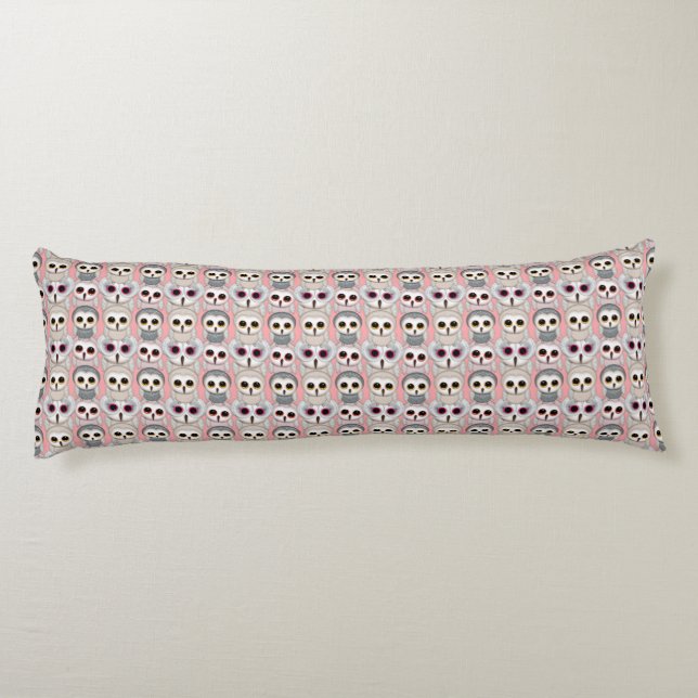 Baby Owls On Pale Pink Background Pattern Body Pillow (Back)