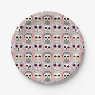 Baby Owls On Pale Pink Background Pattern Paper Plate