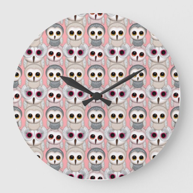 Baby Owls on Pink Pattern Large Clock (Front)