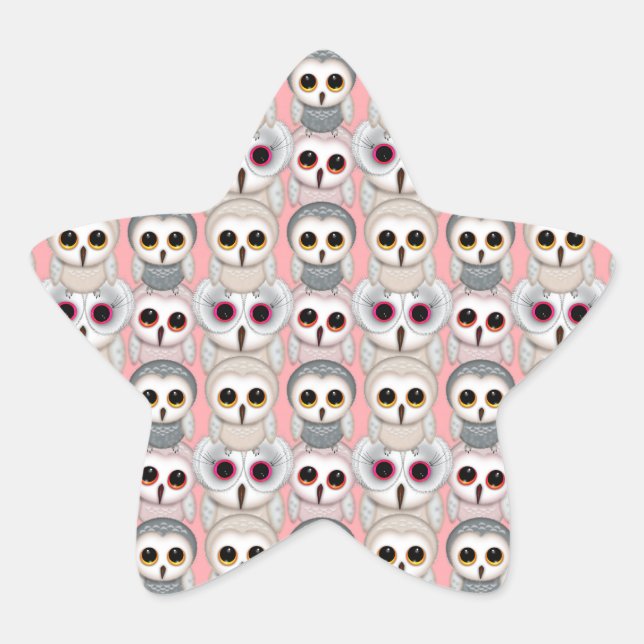 Baby Owls on Pink Pattern Star Sticker (Front)