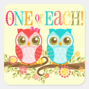 Baby Owls - One of Each! Boy Girl Twins Stickers