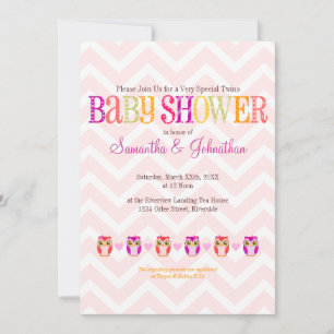 Baby Owls - Twin Girls Baby Shower Invitation