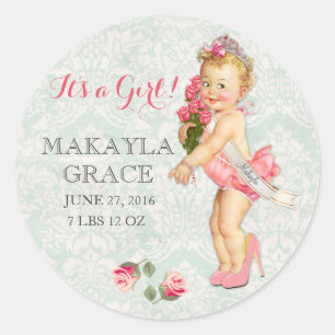 Baby Pageant Princess Girl Customize Name Classic Round Sticker