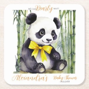 Baby Panda Baby Shower Square Paper Coaster
