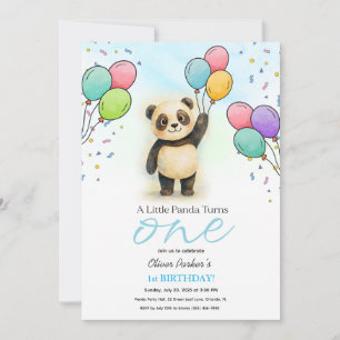 Baby Panda Balloon 1st Birthday Party Blue Invitation