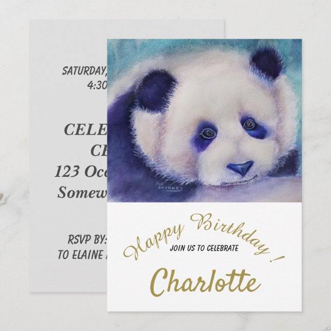 Baby Panda Bear 1st Birthday Invitation (Front/Back)