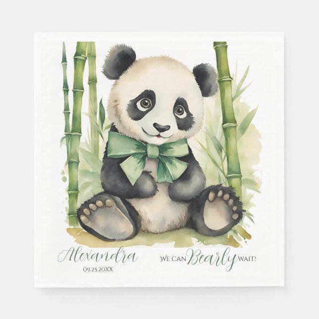 Baby Panda Bear Bearly Wait Baby Shower Napkin (Front)