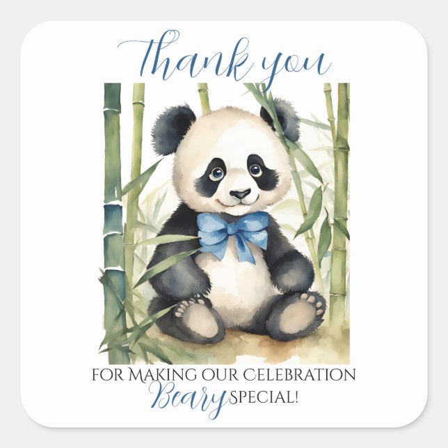 Baby Panda Bear Boy Baby Shower Thank You Square Sticker (Front)