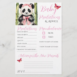 Baby Panda Bear Girl Baby Predictions Advice Card