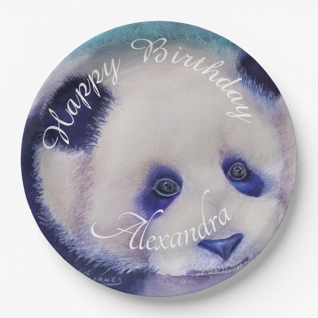 Baby Panda Bear Happy Birthday Paper Plate (Front)