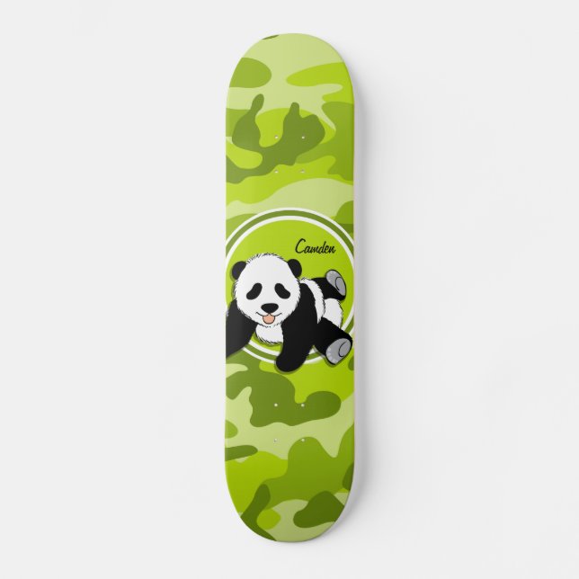 Baby Panda; bright green camo, camouflage Skateboard (Front)