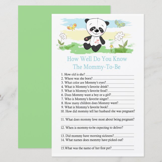 Baby panda How well do you know baby shower game (Front/Back)