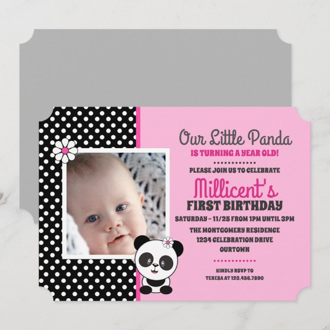 Baby Panda Modèle photo Invitations d'anniversaire (Devant / Derrière)