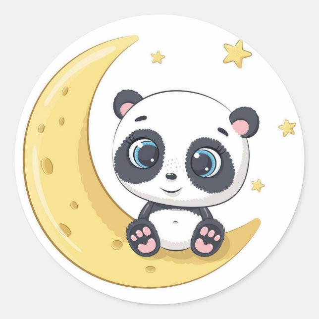 Baby Panda Over The The Moon  Classic Round Sticker (Front)