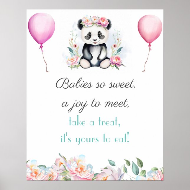 Baby Panda Peonies Jungle Baby Dessert Poster (Front)
