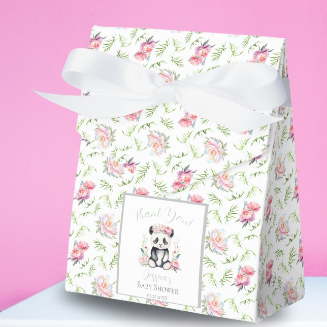 Baby Panda Peonies Jungle Baby Shower Favor Box (Creator Uploaded)