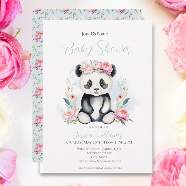 Baby Panda Peonies Jungle Baby Shower Invitation (Delight in the charm of nature with our Baby Panda Peonies Jungle Invitation!)