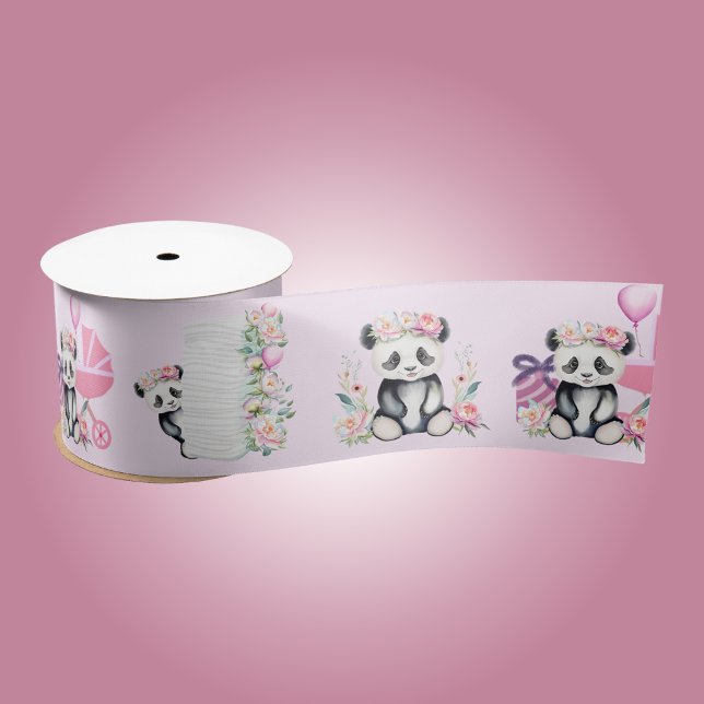 Baby Panda Peonies Jungle Baby Shower  Satin Ribbon (Elevate your event decor by using this ribbon to tie favors, decorate invites, and wrap gifts.)