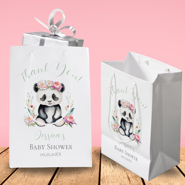 Baby Panda Peonies Jungle Baby Shower Thank You Medium Gift Bag (Adorable gratitude in a bag, for memories that last forever.)