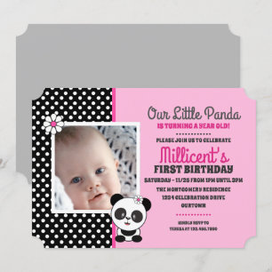 Baby Panda Photo Template Birthday Invitations