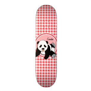 Baby Panda; Red and White Gingham Skateboard