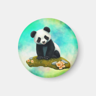 Baby Panda Smelling the Flowers  Magnet